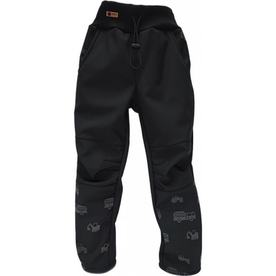 Tommy's design softshellové kalhoty s fleecem černé s reflexními autíčky