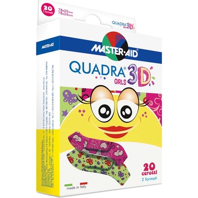 MASTER AID Quadra 3D Dievčatá detská farebná náplasť 20 ks 2 veľkosti