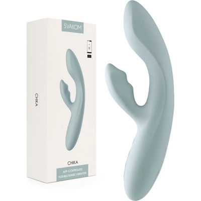 Интерактивен вибратор тип зайче, 18, 7см. - Chika Turquoise Grey (SVAKOM0218)