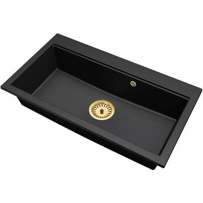 DobreSny Granitový dřez ELITE 90 ČERNÁ + zlatý sifon 90 x 50 x 21cm