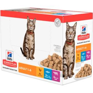  Комбинирани котешки паучове Hill's Science Plan Feline Adult Favourite Selection - 1.02кг