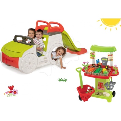 Smoby set preliezačka Adventure Car so šmykľavkou a zeleninový stánok so 40 doplnkami 840200-30