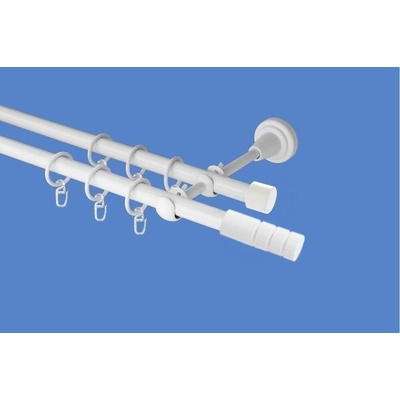 OK-GarnýžeCZ Garnýž kovová dvouřadá 19mm Techno bílá 150 cm do stěny / kroužky s háčkem
