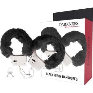  Метални белезници с пух, романтични игри - Darkness Handcuffs Black (D-221226)