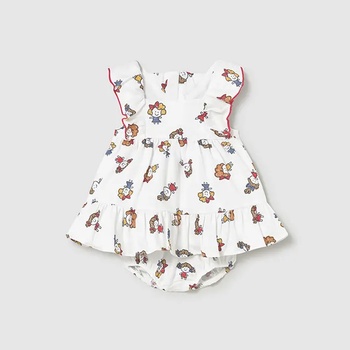 Mayoral Рокля в бяло с щампи момиченца за новородено момиче Mayoral