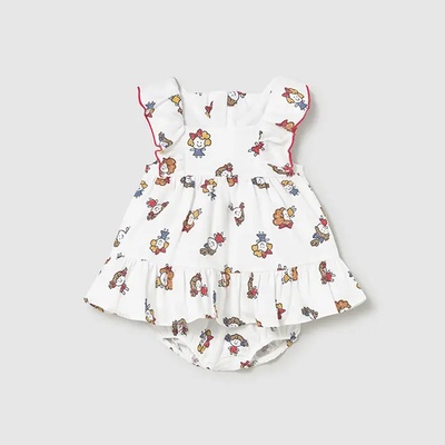 Mayoral Рокля в бяло с щампи момиченца за новородено момиче Mayoral