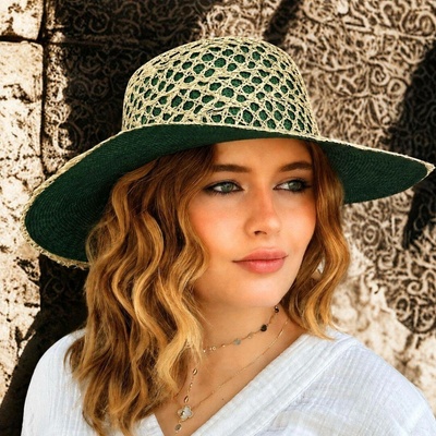 Krumlovanka Dámský letní slaměný klobouk Big Brim Handcrafted Co-14012 zelený