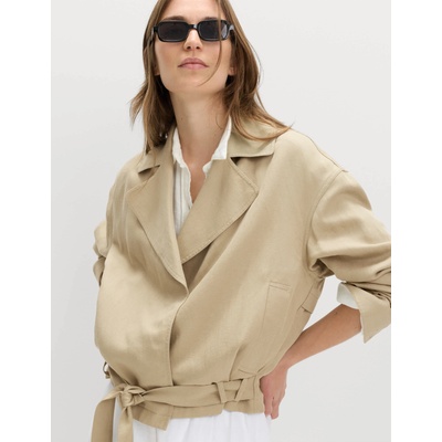 Marks & Spencer Съкратена куртка с колан от смес лен Marks & Spencer зелена Marks & Spencer | Zelen | ЖЕНИ | L