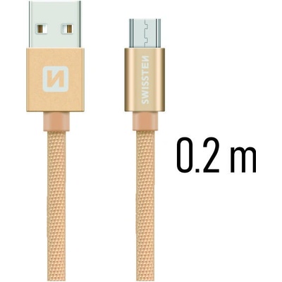 Swissten 71522104 USB 2.0, zástrčka A - zástrčka micro B, opletený, 0,2m, zlatý