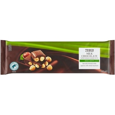 Tesco Mliečna čokoláda s celými lieskovými orieškami 300 g