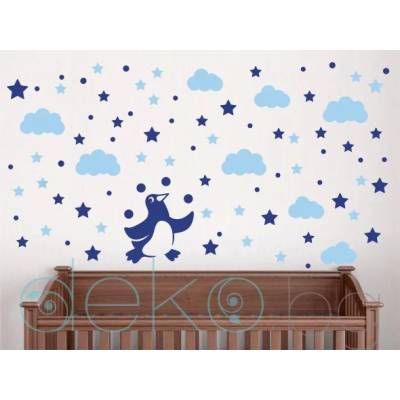 Пингвинче с облаци, звезди и точки - комплект в 2 цвята (1194)