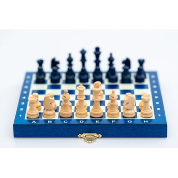 Magnetické drevené šachy mini modré