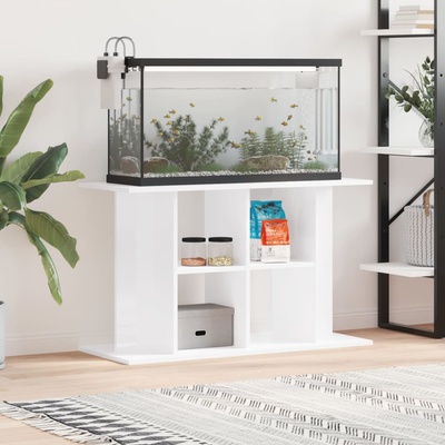 vidaXL Поставка за аквариум, бял гланц, 100x40x60 см, инженерно дърво (833585)