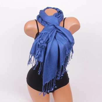 Image 1 of Прекрасен дамски шал в син цвят с ресни