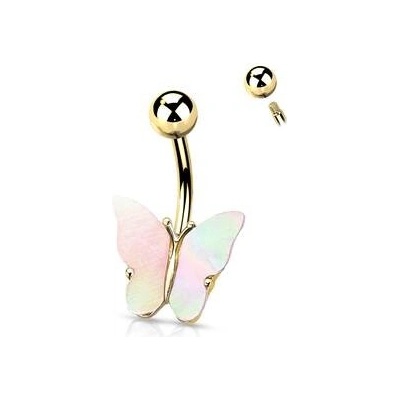 Šperky4U Zlacený piercing do pupíku motýl s perletí WP01145-02