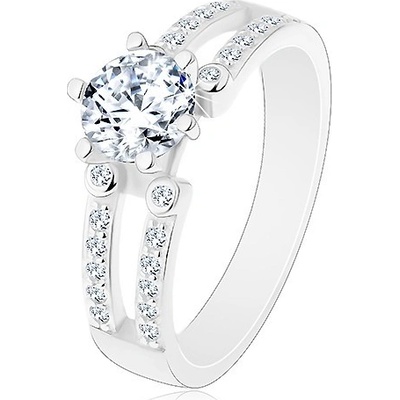 Šperky eshop zásnubní prsten stříbro 925 výřezy na třpytivých ramenech čirý zirkon J12.18