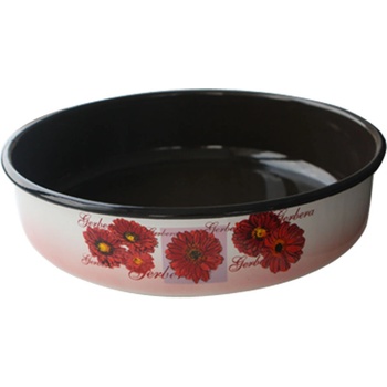 36 см кръгла емайлирана тава с разцветка Гербери (442hf/36 (27-905/1856))