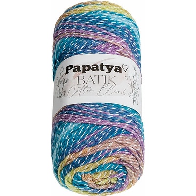 BELLATEX Priadza Papatya Cotton Blend batik 100 g, 1010 biela, fialová, modrá
