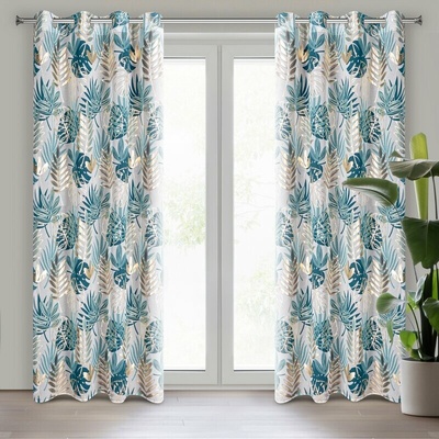 Takoy Záves KERI s motívom exotických listov zvýraznený zlatou potlačou 140 x 250 cm-HF-429556 | 140 x 250 cm