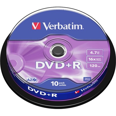 Verbatim Оптичен носител Verbatim - DVD+R AZO 4.7GB 16X, Matt Silver Surface, 10 броя (43498)