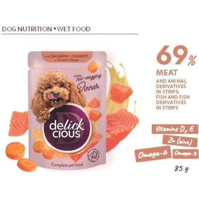 Delickious Proužky s lososem a mrkví v krémové omáčce 85 g