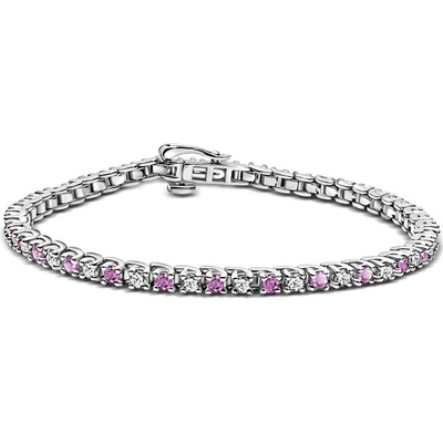 DF Tenisový náramok 2557 z bieleho zlata s bielymi a ružovými zafírmi S