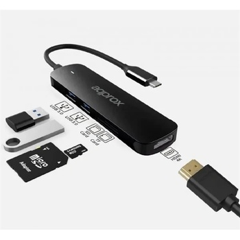 Approx USB HUB - Type-C 5in1 HUB (2pcs USB3.0, 1db MicroSD 1db SD карта, 1db HDMI 4K30Hz) Black APPC45 (APPC45)