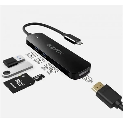 Approx USB HUB - Type-C 5in1 HUB (2pcs USB3.0, 1db MicroSD 1db SD карта, 1db HDMI 4K30Hz) Black APPC45 (APPC45)