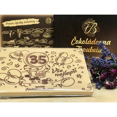 Čokoládovna Troubelice s reliéfem NAROZENINY + ČÍSLO , bílá 40% 240 g