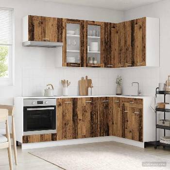 vidaXL Кухненски единица LYON 8 pcs Старо дърво Инженерна дървесина (3438513)
