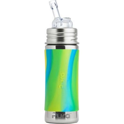 Pura nerezová fľaša so slamkou zelená aqua 325 ml