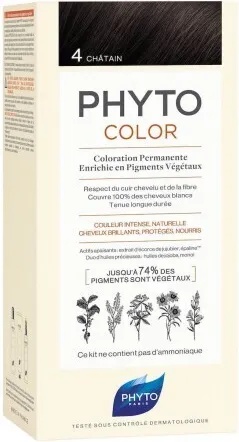 PHYTO Безамонячна боя за коса 4 Кестен, Phyto Phytocolor Coloration Permanente 4 Brown 50ml