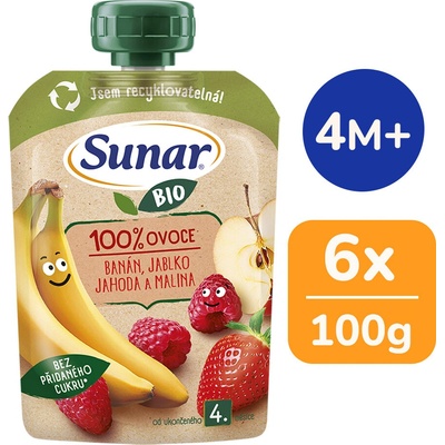 Sunar BIO Jablko jahoda čučoriedka malina 6 x 100 g