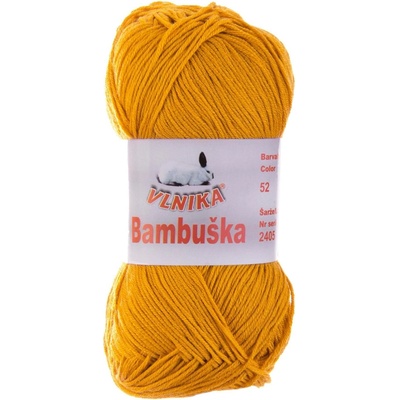 Pletací / háčkovací příze Vlnika BAMBUŠKA 52 hořčicová, klasická, bambusová, 50g/205m