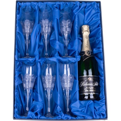 CRYSTAL Bohemia ONTE Sekt Demi Sec se skleničkami Klasika Sampus broušených skleniček 6 x 150 ml