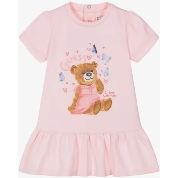 Guess Памучна розова рокля с цветно мече за бебе момиче Guess