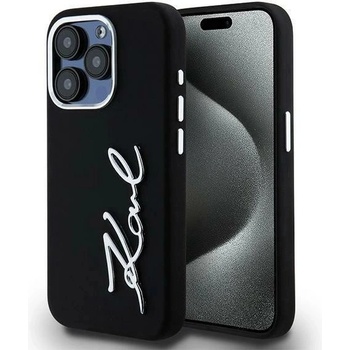 KARL LAGERFELD Карл Лагерфелд силиконов метален кейс с лого за iPhone 15 Pro Max - черен (3666339253370)