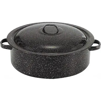 Румънски емайл РЯ-Тава кръг с дръжки Ø48xh16cm 28L С КАПАК - ЧЕРНА (1515+39/48) (0160252)