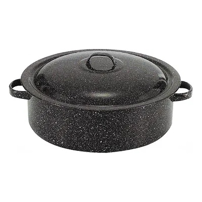 Румънски емайл РЯ-Тава кръг с дръжки Ø48xh16cm 28L С КАПАК - ЧЕРНА (1515+39/48) (0160252)