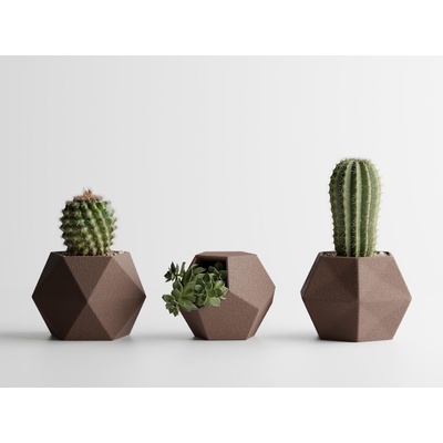 Комплект 3 броя кашпи Atina тъмнокафяв мат