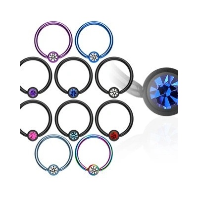 Šperky eshop piercing kroužek s kuličkou z anodizovaného titanu se zirkonem C10.5 černá-Aqua