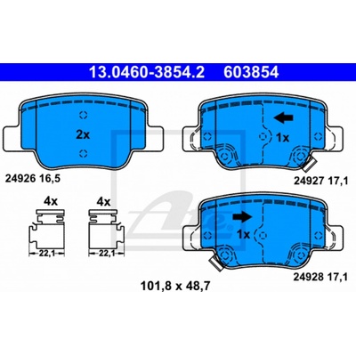 Sada brzdových platničiek, vždy 4 kusy v sade ATE 13.0460-3854.2 (13046038542)