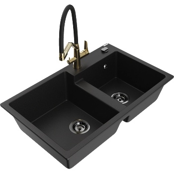 Mexen Tomas гранитна мивка с 2 камери с кухненски смесител Duo, черен - 6516-77-671701-57-B (6516-77-671701-57-B)
