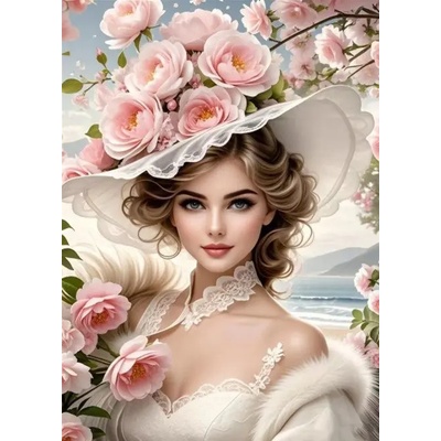Norimpex - Puzzle Diamant painting: Girl in a flower hat 30x40cm - 1 - 39 piese
