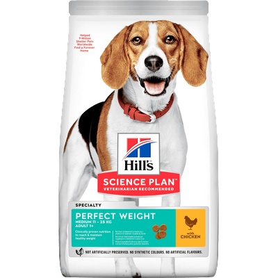 Hill's Суха храна за регулиране на теглото при кучета от средни породи Hill's Science Plan Perfect Weight Medium Adult, с пилешко - 2 kg
