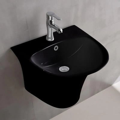 Inter Ceramic Мивка за баня ICC 4746MB, стенен монтаж, с отвор за смесител и преливник, порцелан, черен мат, 48x46x37см (4746MB)