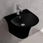 Inter Ceramic Мивка за баня ICC 4746MB, Inter Ceramic, с полуконзола, стенен монтаж, с отвор за смесител и преливник, порцелан, графитено черно, 48x46x37см (4746MB)