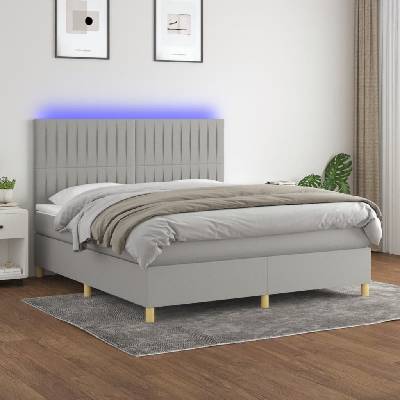Petrashop 3135613 boxspring postel s matrací a LED světle šedá textil