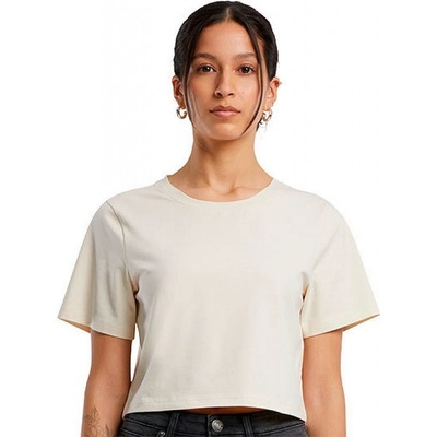 Build Your Brand Dámské crop top tričko do pasu s příměsí elastanu bílá písková
