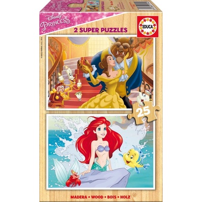 Educa Dřevěné Disney princezny Kráska Belle a Ariel 2 x 25 dielov
